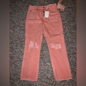 Kancan wide leg, high waist distressed jeans.